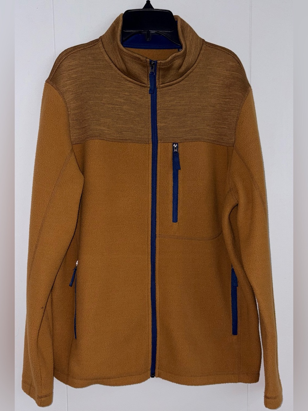 Turtleson Men’s Medium Camel Tan Navy Full Zip Fleece Jacket Golf Outdoor